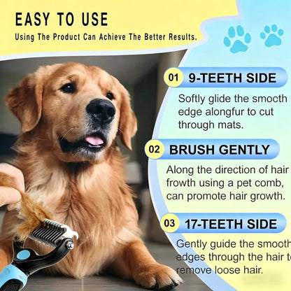 Pet Detangling Comb, Double-Sided Grooming Brush for Dogs & Cats, One-Click Clean Undercoat Rake for Shedding Mats