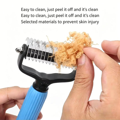 Pet Detangling Comb, Double-Sided Grooming Brush for Dogs & Cats, One-Click Clean Undercoat Rake for Shedding Mats