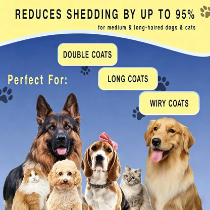 Pet Detangling Comb, Double-Sided Grooming Brush for Dogs & Cats, One-Click Clean Undercoat Rake for Shedding Mats