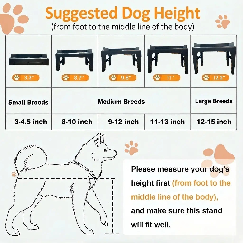 Elevated Dog Bowls, Spill-Proof with Guardrail, Raised Pet Feeder with Fence, Equipped with 1 Slow Feeder Bowl and 2 Stainless Steel Bowls, 5-Height Adjustable Raised Dog Bowl Stand Outdoorfun