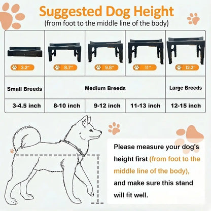 Elevated Dog Bowls, Spill-Proof with Guardrail, Raised Pet Feeder with Fence, Equipped with 1 Slow Feeder Bowl and 2 Stainless Steel Bowls, 5-Height Adjustable Raised Dog Bowl Stand Outdoorfun